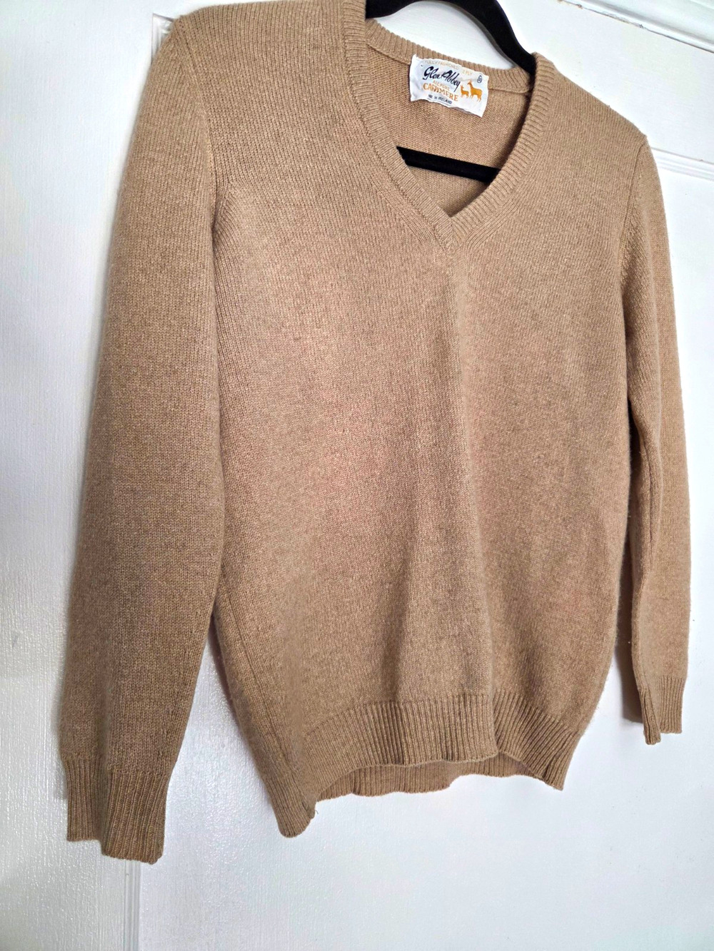 Glen Abbey Mens S Beige Irish Cashmere V-Neck Long Sleeve Pullover Sweater